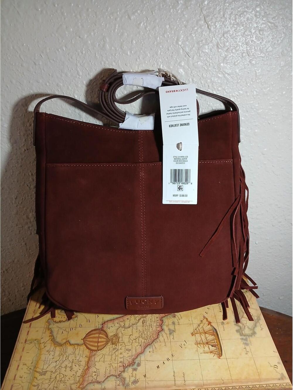 Lucky Brand Genuine Leather Fringe Crossbody Bag in Red Dahlia